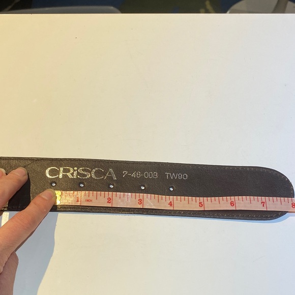 Crisca Brown Leather Belt with Silver Buckle and rhinestone Sherpa detail medium - Picture 9 of 14